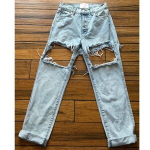 Revice Denim Venus Extreme Distressed Cut Out Straight Leg Jeans Light Wash 26